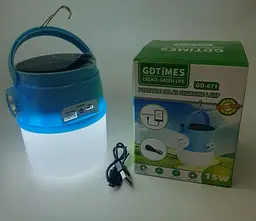 Акумуляторна кемпінгова LED лампа світильник із сонячною панеллю 3 режими до 8 годин світіння ліхтар 15W USB Solar Charge GDTIMES GD-071 - мініатюра 2