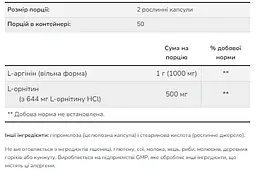 Амінокислоти Now Sports Arginine/Ornithine 500 мг/250 мг 250 капсул - мініатюра 2