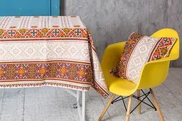 Скатертина Ecotton 150х200 см бавовняна з рогожки бежевый Орнамент 21061-1 (25095)