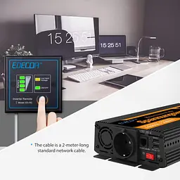 Інвертор перетворювач напруги Edecoa Spannungswandler 12-230V 1000W / 2000W чистий синус - мініатюра 5