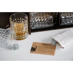 Подарунковий набір Whiskey Stones камені для віскі в дерев'яному пеналі №4 + 4 склянки Bohemia Diamond + щипці + мішечок - мініатюра 6
