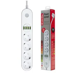Мережевий фільтр живлення ColorWay CW-CHE44W, 4 розетки/4USB White 2M (CW-CHE44W) - мініатюра 2