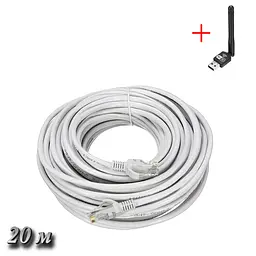 Кабель Ethernet LAN Cat 5E HX білий RJ-45 провід для роутера 20 м та USB WI-FI адаптер WF-2\LV-UW10-2DB - мініатюра 2