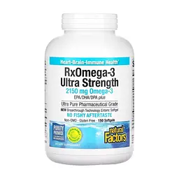 Жирные кислоты Natural Factors Омега-3 ультра, 2150 мг, RxOmega-3 Ultra Strength, 150 гелевых капсул (NFS-35493)