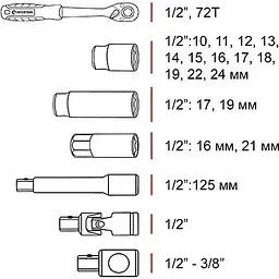 Набір торцевих головок із тріскачкою Intertool ET-8020 20 шт. [98833] - мініатюра 8