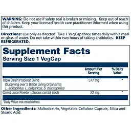 Ацидофіли, пробіотик та пребіотик морквяного соку Solaray Acidophilus 3 Strain Probiotic & Prebiotic Carrot Juice 30 вегетаріанських капсул - мініатюра 2