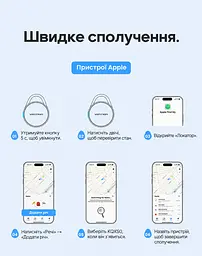 Bluetooth-трекер для пошуку речей Vention SpotTag Pop набір із 2 трекерів AirTag пошукова мітка Apple Find My або Android Find Hub пошук на карті за виявленнями мережі звуковий пошук 80 дБ сповіщення про залишені речі в Apple Find My спільний доступ увімкнення сигналу через Siri передавання посилання на розташування багажу авіакомпанії з підтримкою цієї функції через Find Hub зі змінною батарейкою CR2032 захист від бризок IPX4 до 1 року роботи батарейки 8 наліпок у комплекті сірий (KQXH0-2) - мініатюра 13