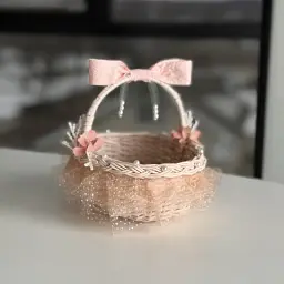 Великодній кошик 15х12х13см hand-made MIS LT рожевий з рожевим декором міні