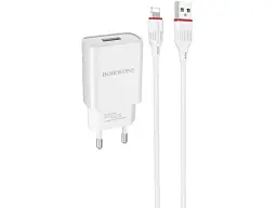 Мережевий зарядний пристрій Borofone BA20A Sharp Single Lightning White (BA20ALW) (6931474700728)