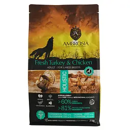Сухий корм Ambrosia Grain Free Dog Adult For Large Breeds Fresh Turkey & Chicken для дорослих собак великих порід зі свіжою індичкою та куркою 2 кг - мініатюра 2