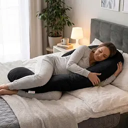 Подушка для вагітних і годування Лежебока Comfort рогалик 170 см велюрова Чорна - мініатюра 2