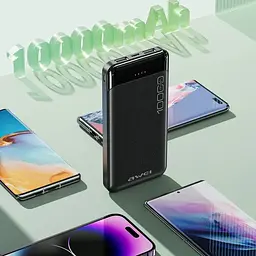Портативний зарядний пристрій Awei P37K-10000 mAh з індикатором заряду Чорний - мініатюра 3