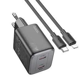 МЗП Hoco N42 Elogiado PD45W (2USB-C) + кабель Type-C to Lightning Black - мініатюра 4