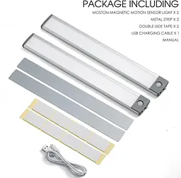 Світильники для шафи MOSTON 2Pack 60LED з димуванням 3 кольори Датчик руху Нічний світ (білий/Натуральний/Тепло освітлення) - мініатюра 8