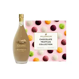 Набір: Лікер Bottega Caramel Cream 17% 0.5 л + Цукерки Millennium Luxury Truffle 195 г
