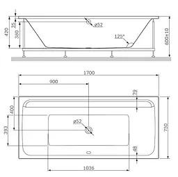 Ванна акрилова Am.Pm Inspire 2.0 170x75 см білий W52A-170-075W-A, Білий - мініатюра 9