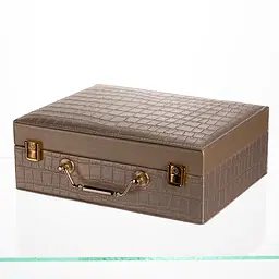 Скринька для прикрас з екошкіри 19 відділень із дзеркалом 23.5×14×8 см органайзер для прикрас Золотистий Yiwu HP-5-20GOLD - мініатюра 3