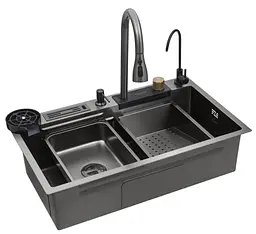 Кухонна мийка Kroner KRP KRP Schwarze - SET7545NB PVD (3.0/0.8 мм) (CV033805) - мініатюра 3