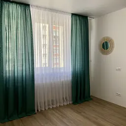 Легкі лляні штори бірюзового кольору 2шт. 150х270 з білим шифоновим тюлем 400х270, на тасьмі ALBO pbe0052629 - мініатюра 5