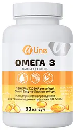 Омега 3 з вітаміном Е (180 EPA і 120 DHA) 90 капсул комплекс поліненасичених жирних кислот, A-line