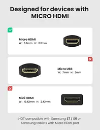 Кабель Ugreen Micro HDMI штекер to HDMI 2.0 роз'єм 4K 60Hz 22CM Black (20134) - мініатюра 3