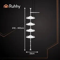 Кутова телескопічна полиця для душу Ruhhy 26639, біла, 4 яруси, 240–310 см - мініатюра 3