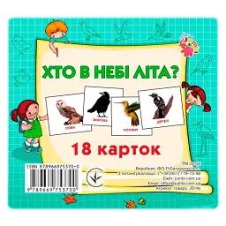 Розвиваючі картки для дітей Хто в небі літає J014y, 18 картинок