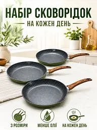 Набір сковорідок 3 в 1 20/24/28 см антипригарні алюмінієві (49676019) - мініатюра 2