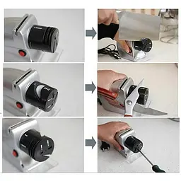 Електрична точилка для заточування ножів та ножиць ELECTRIC SHARPENER Silver, Kitchen Master Сірий 86963 - мініатюра 5