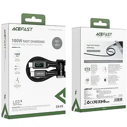 Дата кабель Acefast C6-03 USB-C to USB-C 100W zinc alloy digital display braided (2m) Black - мініатюра 5