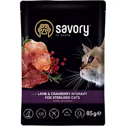 Вологий корм для стерилізованих котів Savory ягня з журавлиною в соусі 85 г