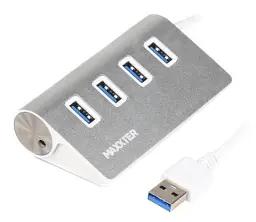 Хаб USB Maxxter HU3A-4P-01, Silver, USB 3.0 - 4xUSB 3.0, кабель 30 см, алюмінієвий корпус