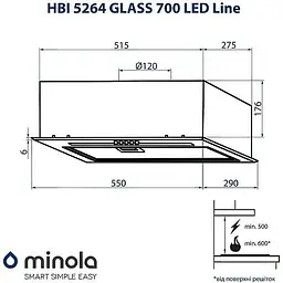 Витяжка вбудована Minola HBI 5264 WH Glass 700 LED Line - мініатюра 8