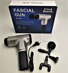М'язовий масажер для тіла ручний 220V портативний 4 насадки Fascial Gun RF-709 сірий - мініатюра 6