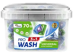 Капсули для прання PRO WASH 70шт Альпійська свіжість (контейнер з ручкою)