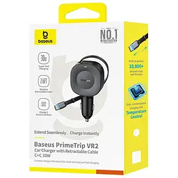 АЗП PrimeTrip VR2 30W з retractable cable (2USB-C) (C0206401) Cosmic Black Baseus teh0029945 - мініатюра 2