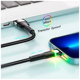 Дата кабель USB 2.0 AM to Lightning 2.0m 2.4A LED black Essager (EXCL-XCDA01) - мініатюра 7