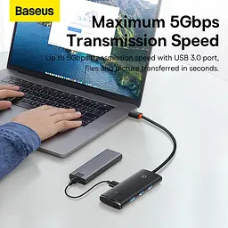 USB-Хаб Baseus Lite Series 4-Port Type-C HUB Adapter (Type-C to USB 3.0*4) 25cm Black (WKQX030301) - мініатюра 11