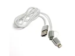 Кабель PowerPlant Quick Charge 2A 2-в-1 cotton USB 2.0 AM – Lightning/Micro 1м silver (KD00AS1290)
