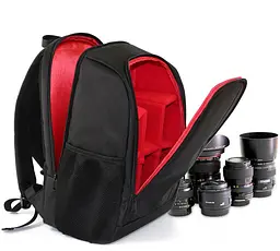 Фото рюкзак універсальний Canon EOS Nikon Sony Olympus з відділом для ноутбука 15.6" + дощовик Чорний з червоним ( IBF022BR ) - мініатюра 2