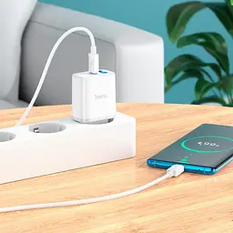 Зарядний адаптер Hoco C105A 20W Type-C і USB зі швидким заряджанням і LED-підсвіткою - мініатюра 6