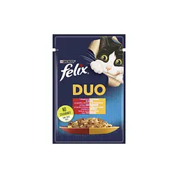 Вологий корм для кішок Purina Felix Fantastic Duo з яловичиною та птицею шматочки в желе 85 г (7613287027597) - мініатюра 1