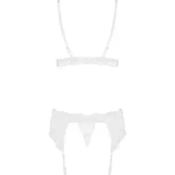 Мереживний комплект білизни Obsessive 810-SEG-1 S/M White, бюстгальтер, стрінги, пояс для панчіх - мініатюра 6