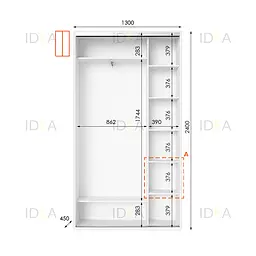Шафа-купе Idea серія 1 130 x 45 x 240 см Білий Дзеркало - мініатюра 2