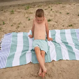 Рушник пештемаль Lovely Svi бавовняний, пляжний, хамам, spa - XХL 100x180 см Green/Blue Stripes (6032025) - мініатюра 4