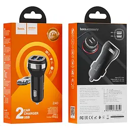 Автомобільний зарядний пристрій Hoco Z40 Superior з двома USB-портами чорне - мініатюра 4