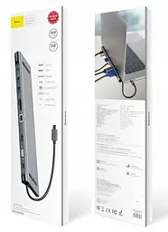 Мультипортовий адаптер USB Хаб Baseus Enjoyment Series Type-C Notebook PD/HDXiaomi*2/VGA/RJ45/SD/TF/USB*3/Adapter CATSX-G0G Dark Grey - мініатюра 5