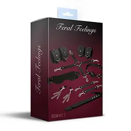Набір Feral Feelings BDSM Kit 7 Black, наручники, поножі, конектор, маска, паддл, кляп, затискачі - мініатюра 2