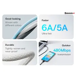 Кабель Baseus Dynamic Series Fast Charging Cable USB to Type-C 100W 2m CALD000702 White - мініатюра 9