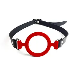 Кляп силіконове кільце натуральна шкіра, Gag ring внутрішній діаметр кільця 40 мм, Червоний - мініатюра 2